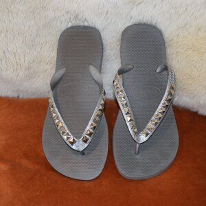 Silver Havainas Flip Flops
